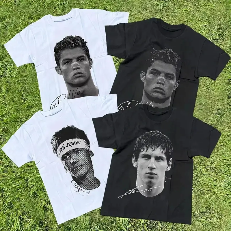 Unisex  Ronaldo Soccer Star Graphic Print T Shirt Crew Neck Short Sleeve Tee Oversized Streetwear Cotton Tshirt for Men Women Outdoor Wear