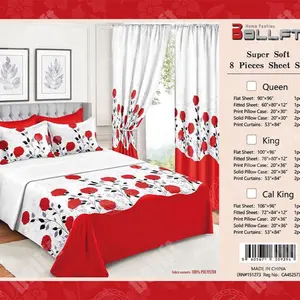 BOLLFT Super Soft 8 Piece Floral Sheet Set – King Size in Striking Red, White & Black for a Luxurious, Stylish Bedroom Upgrade