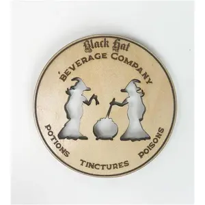 Set of 4 Unique Laser Cut Wooden Coaster Black Hat Beverage Company