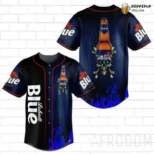 Labatt Blue Skull Graphic Baseball Jersey Cool Brewer Style