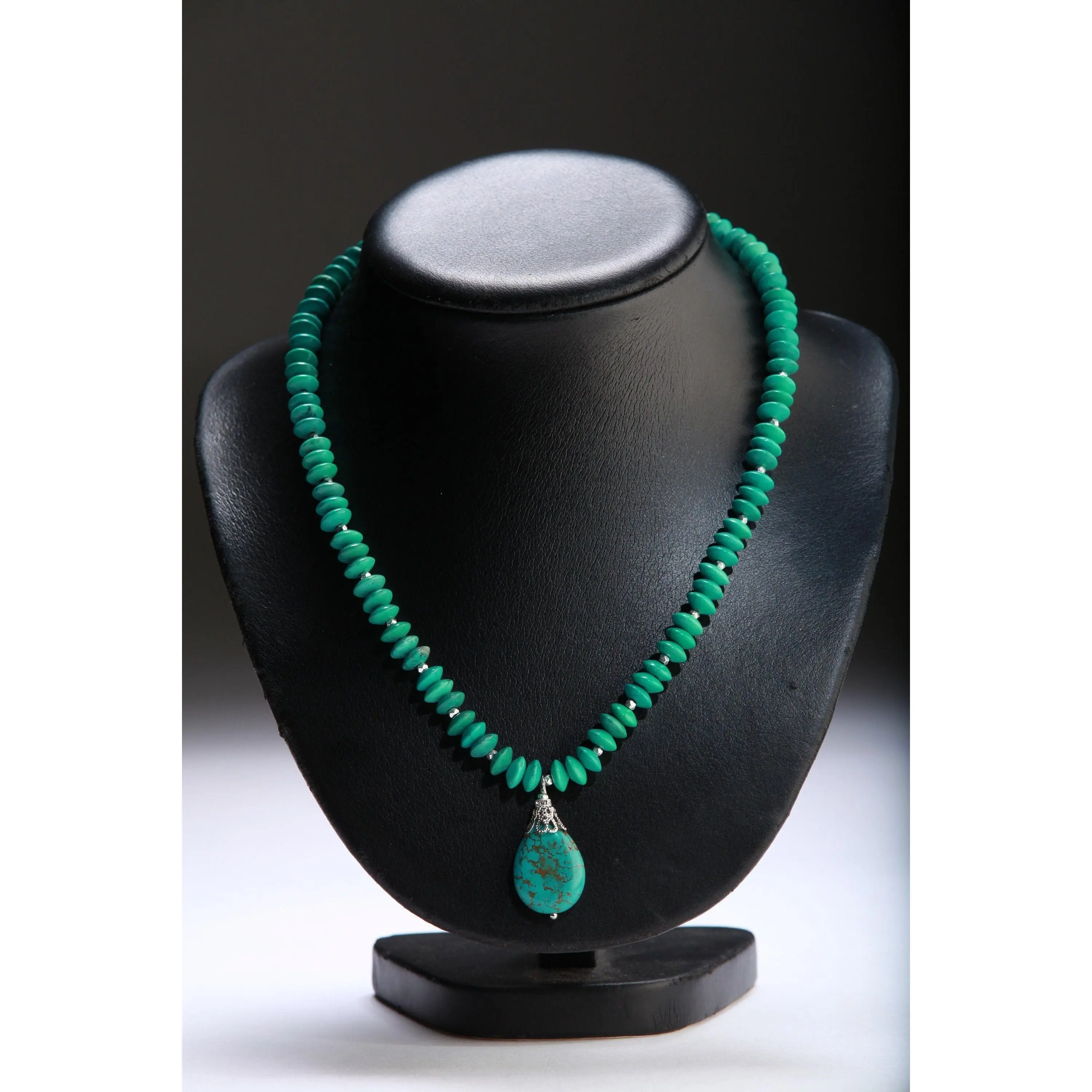 Turquoise Necklace, Natural Tibetan Turquoise 8mm Lentil with Stunning Turquoise Focal Bead Statement Native Southwestern Necklace 19.25"