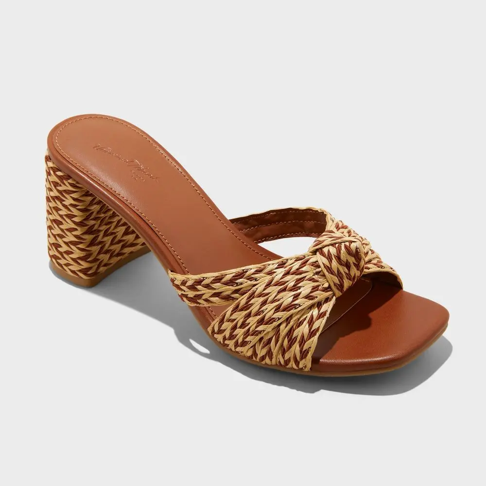 Women's Aaliyah Raffia Strappy Knot Sandal Heels - Universal