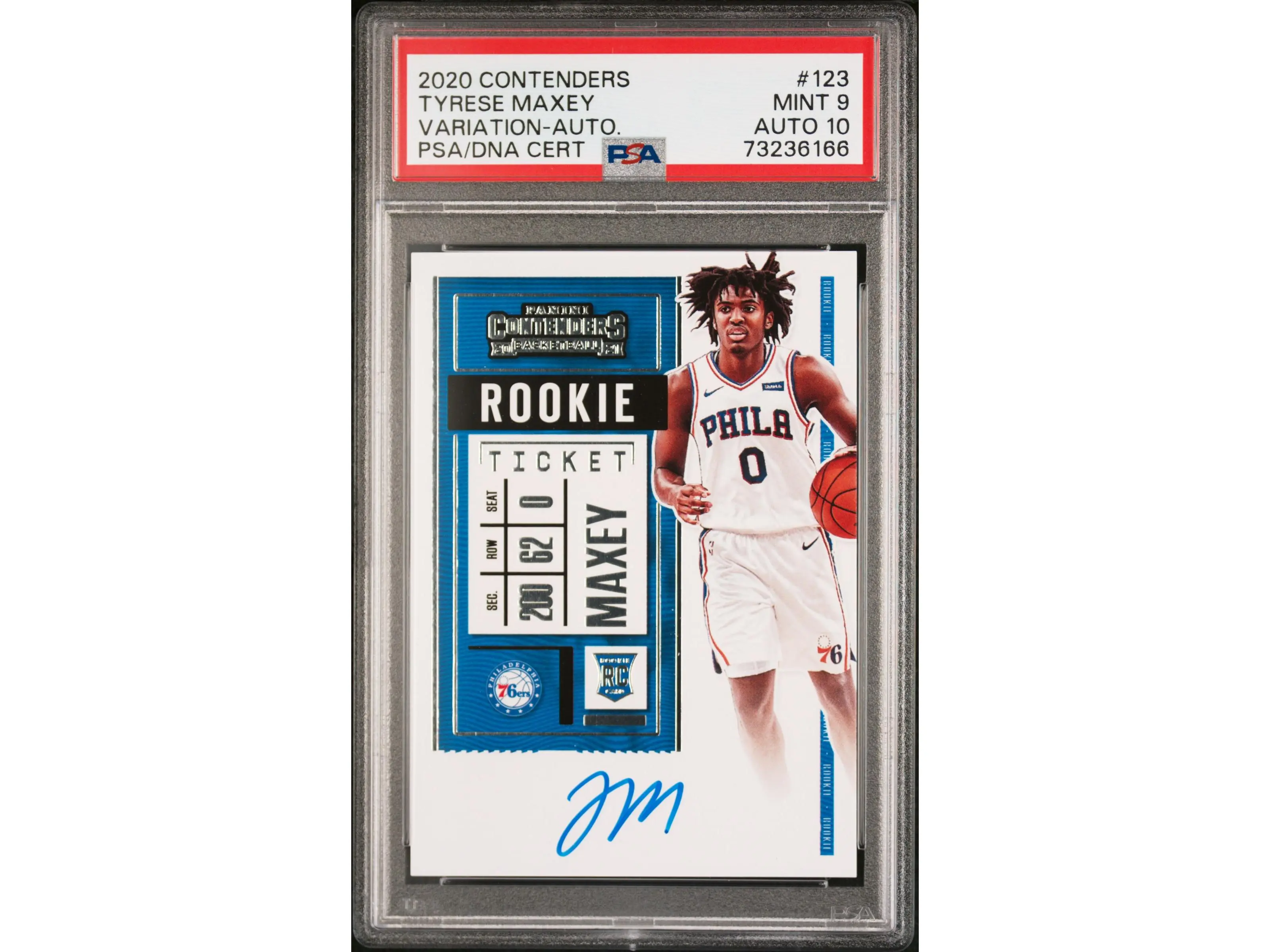 2020 Panini Contenders Ball In Left Hand Variation Rookie Ticket Autograph Tyrese Maxey #123 PSA 9