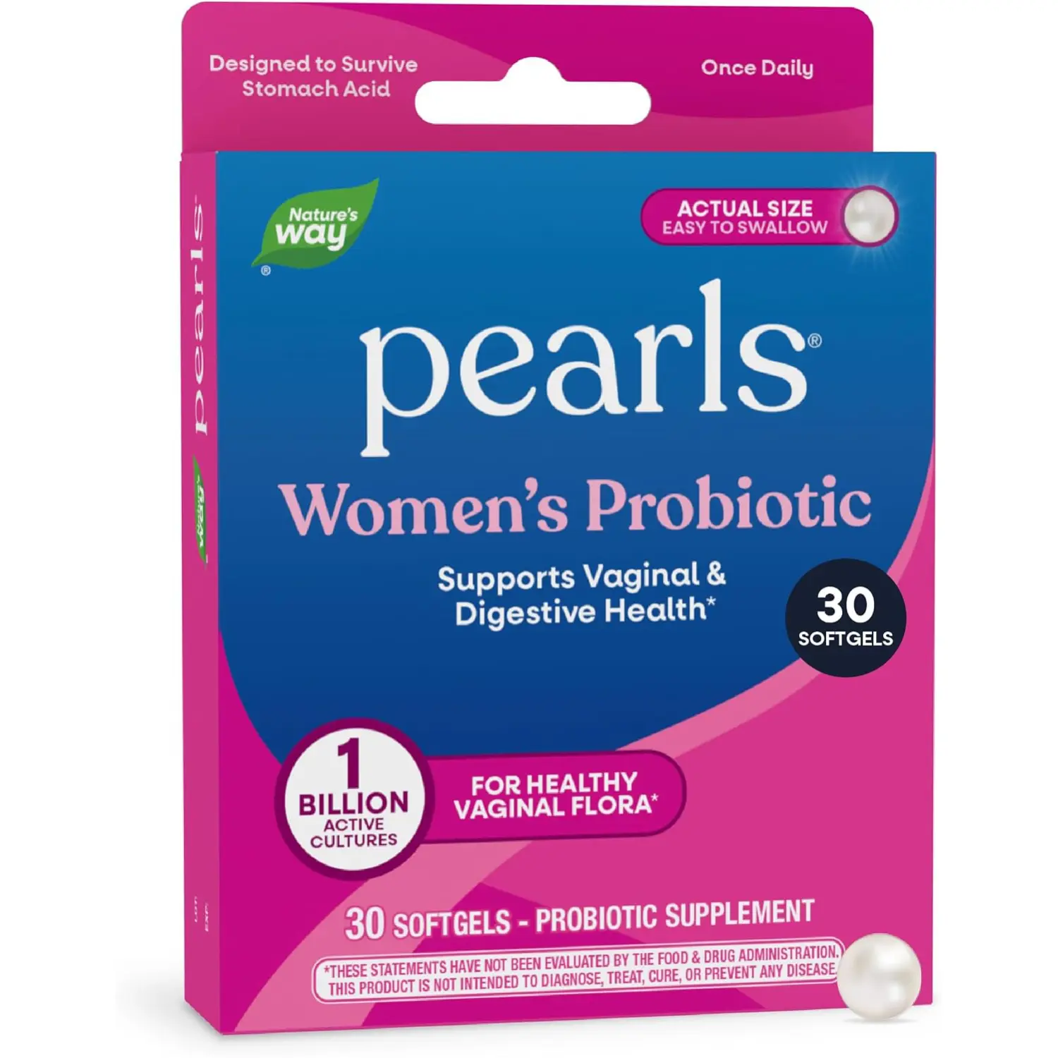 Women Probiotic Pearls 1B Live Cultures for Vaginal and Digestive Health Support Bloating and Constipation Relief Easy Swallow Softgels 30 Count