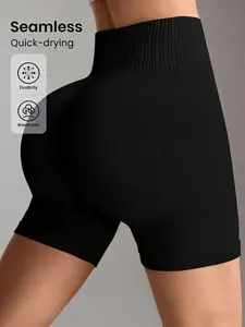 Seamless Knitted High-Waisted Yoga Shorts for Women, Running Fitness Outdoor Sports, Wearable Underwear or Outerwear, Tight Three-Quarter Pants