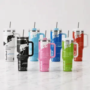 Red Bull Full Edition 40oz Stainless Steel Tumbler With Handle and Straw, Double Wall Vacuum Insulated Travel Mug