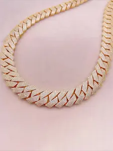 4-Row 20mm Vvs Ice Drill Necklace, 18k Rose Cuban Chain, Moissanite Gemstone, Unisex Gift for Easter & Thanksgiving