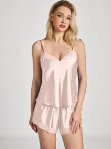 Azazie Satin Lace Trim Cami and Shorts Pajama Set - Color-Matched to Bridesmaid Collection