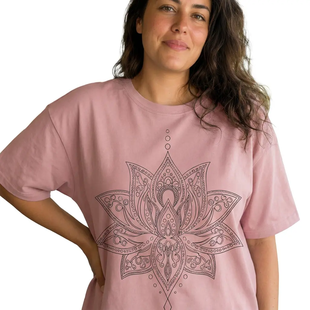 Lotus Flower Mandala Graphic Tee Women Boho Yoga Shirt Plus Size