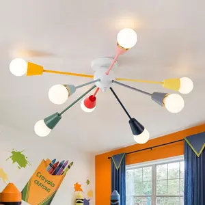 Colorful Chandelier, 8-Light Modern Sputnik Chandelier,  Ceiling Light with Multi Color Rainbow Semi Flush Mount Ceiling Lights for Living Room Dining Room Bedroom Playroom E26 Base