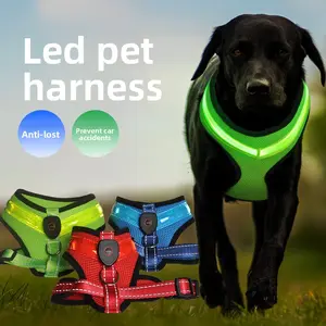 USB Rechargeable Dog LED Vest Flashing Light Up Pet Harness Night Safety Outdoor Walking Gear
