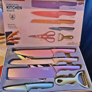 Colorful Kitchen Knife Set 6 PCS, Colored Knives Set with Non-Stick Coating, Chef Boxed Knives Set for Cooking