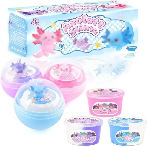 Halloween fall Gift Axolotl Slime Kit 3 Pack – Pink Clear Slime, Butter & Cloud Slime for Kids Ages 8-12, Soft & Stretchy Sensory Toys, Party Favors, Goodie Bag Stuffers, Birthday Gifts for Girls and Boys