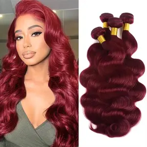 Rovess Hair[14A]99J Dark Red 14A Grade 12"-30" Brazilian Virgin Body Wave Human Hair Bundles Curly Straight Deep Wavy Extension Quick Weave Budget Friendly