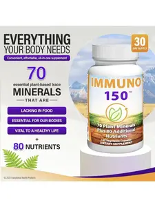 Immune Support Supplement, Packed with 70 Plant Minerals, 13 Essential Vitamins and 68 Additional Nutrients-150 Vegetable Capsules- Immune Boost for All Age Groups