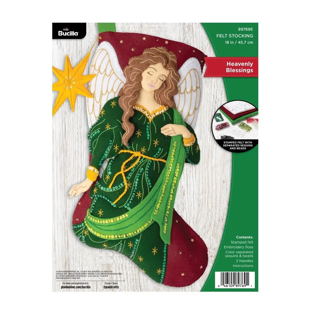 Bucilla® Santa’s Heavenly Blessings Felt Stocking Kit, Seasonal Sewing Supply with Felt Pieces, Angel-Themed Holiday Decor & Gift (89769E)