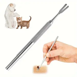 2pcs Pet Stainless Steel Tick Clip Pet Dog Tick Fork Repellent Tool Insect Remover Flea Puller V-shaped Cleaning Tool