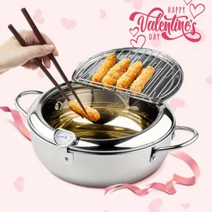 Stainless Steel Deep Frying Pot with V-Shaped Oil Pouring Spout, Large Capacity, Precise Temperature Control, Healthy Oil Drainage, Induction Compatible