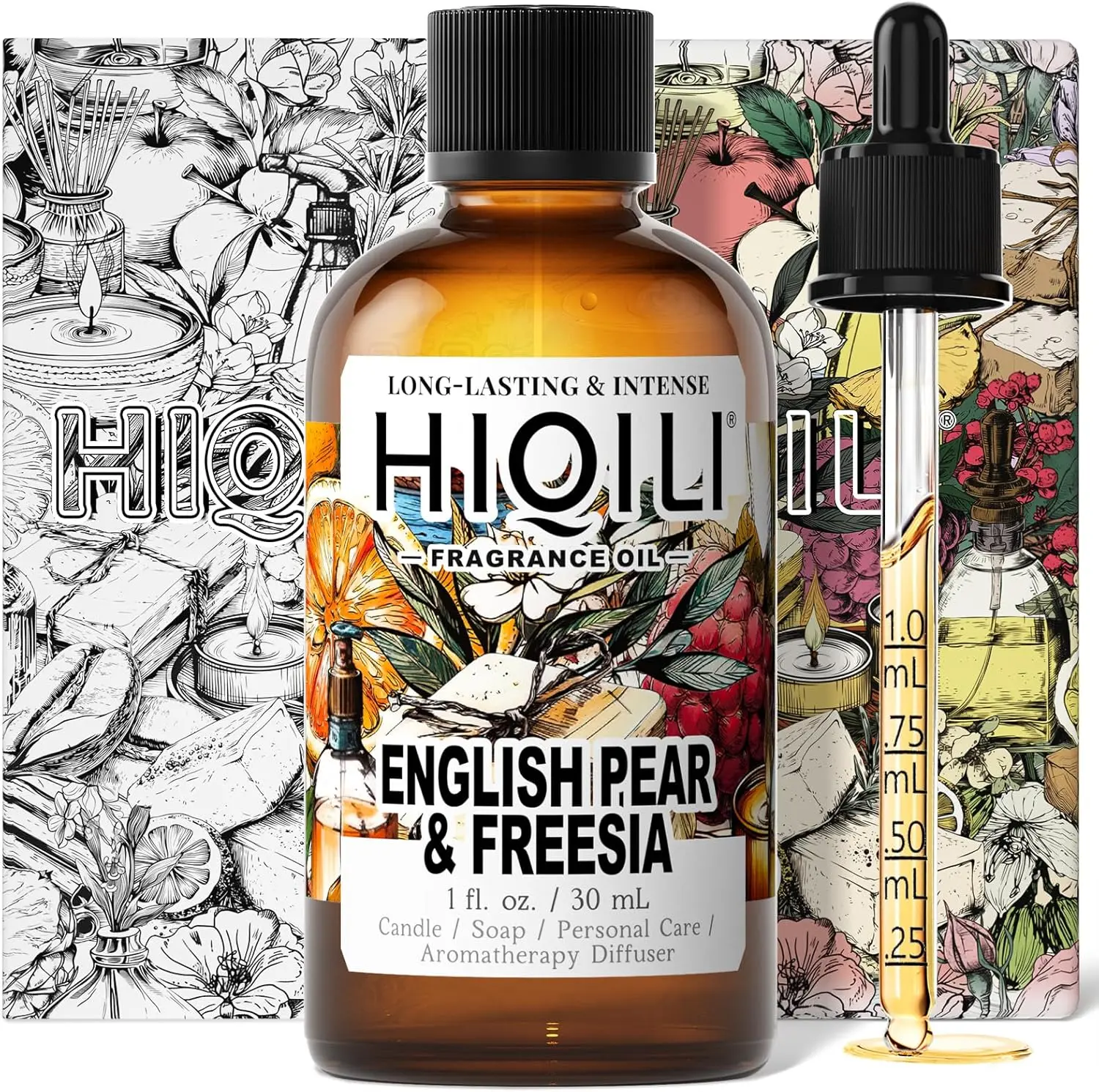 HIQILI English Pear & Freesia Fragrance Oil 1 Fl Oz - Fresh Fruity Floral Home Scent for Diffusers, Candles, Room Fragrance & DIY Perfume