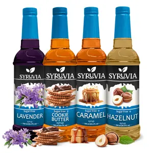 Syruvia Sugar Free Latte Syrup Variety Pack – Lavender, Hazelnut, Caramel & Cookie Butter – Gluten-Free, Kosher, 25.4 fl oz Bottles – Rich Cafe Inspired Flavors for Coffee & More (4-Pack)