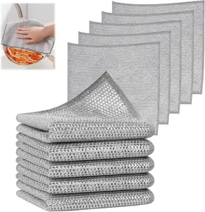 10 Pack Silver Mesh Dish Cloths – Stainless Steel Wire Dish Washing Rags, Reusable Magic Cleaning Cloths for Dishes, Sinks, Stove Tops, Counters & Cookware, Fast-Rinsing Non-Scratch Metal Scrubber Cloths (7.87 x 7.87 Inch)