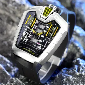 1 Piece Men's Silver Yellow Band fashion Engine Two Hole Quartz Watch