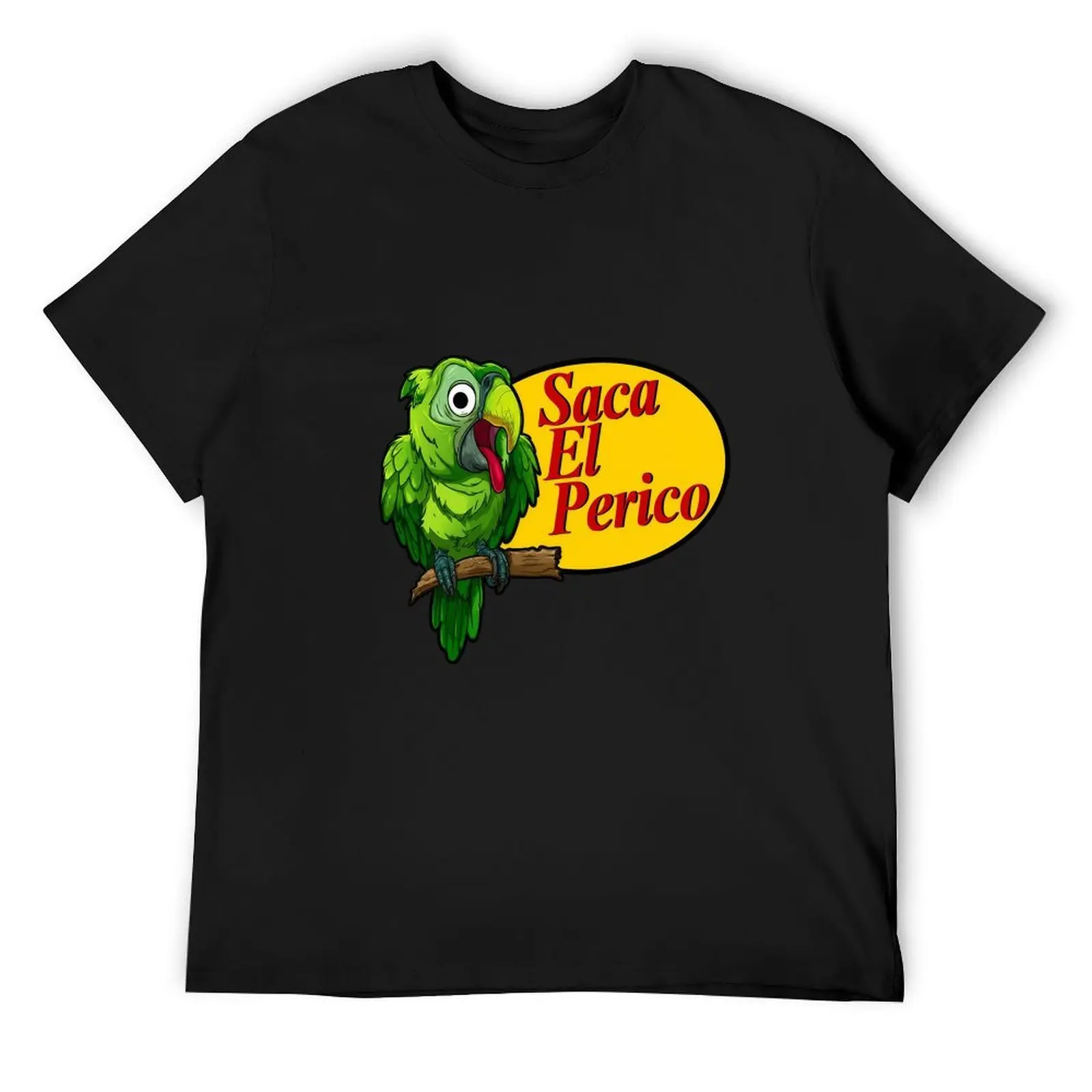 Saca El Perico Funny Parrot T-Shirt for Men, Mexican Spanish Humor Graphic Tee, Black White Cotton Crew Neck Shirt