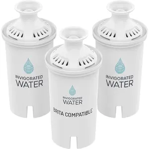 Invigorated Living Brita Filter Replacement, Pack of 3, Alkaline Water Filters for Brita Pitchers, BPA-Free, Removes Copper, Chlorine, Heavy Metals, 40-Gallon/Filter Long Life