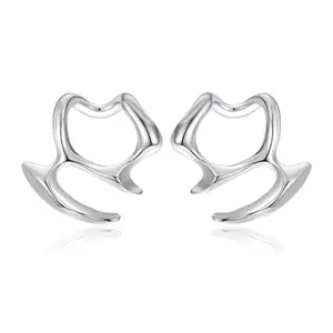 Y2K Statement Earrings for Women Men, Silver Asymmetrical Unique Retro Irregular Earrings, Futuristic Fashion Stainless Steel Jewelry, Stylish Hollow Stud Ear Cuffs