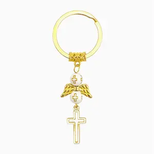 Golden Cross Angel Niche Minimalist Style Baptism Keychain Accessory Set Gift -HN329-13