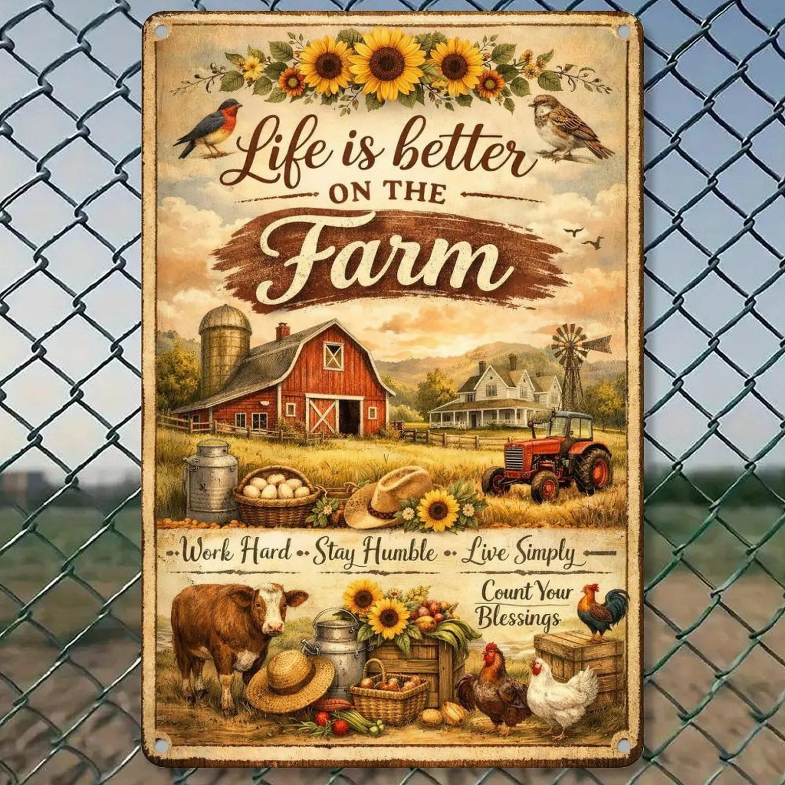 Life Is Better On The Farm Metal Tin Sign 8*12in Rustic Farmhouse Barn Tractor Wall Decor
