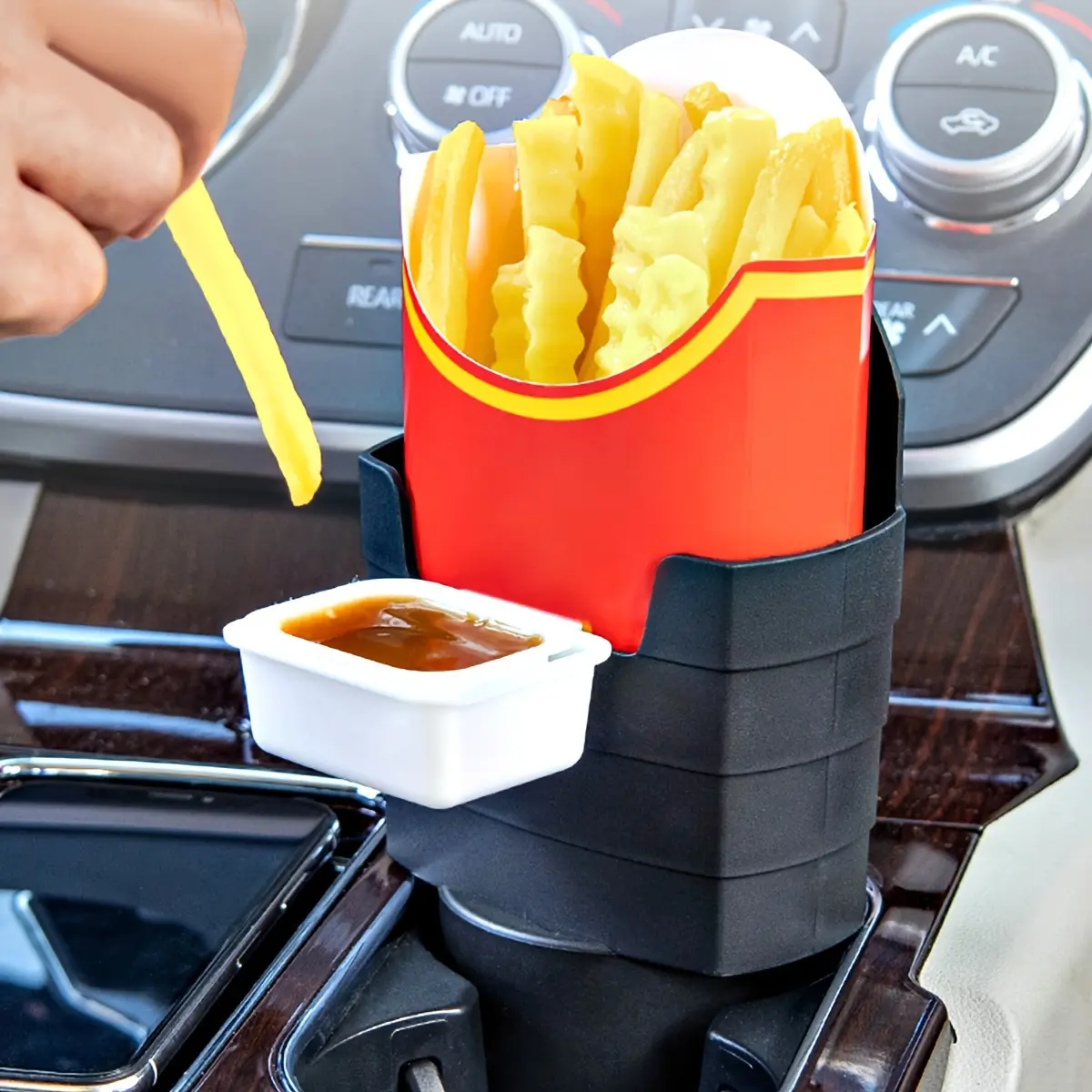 Carry Your Fries and Dips in Style: 7.09in x 4.13in PVC French Fry Holder with Sauce Container