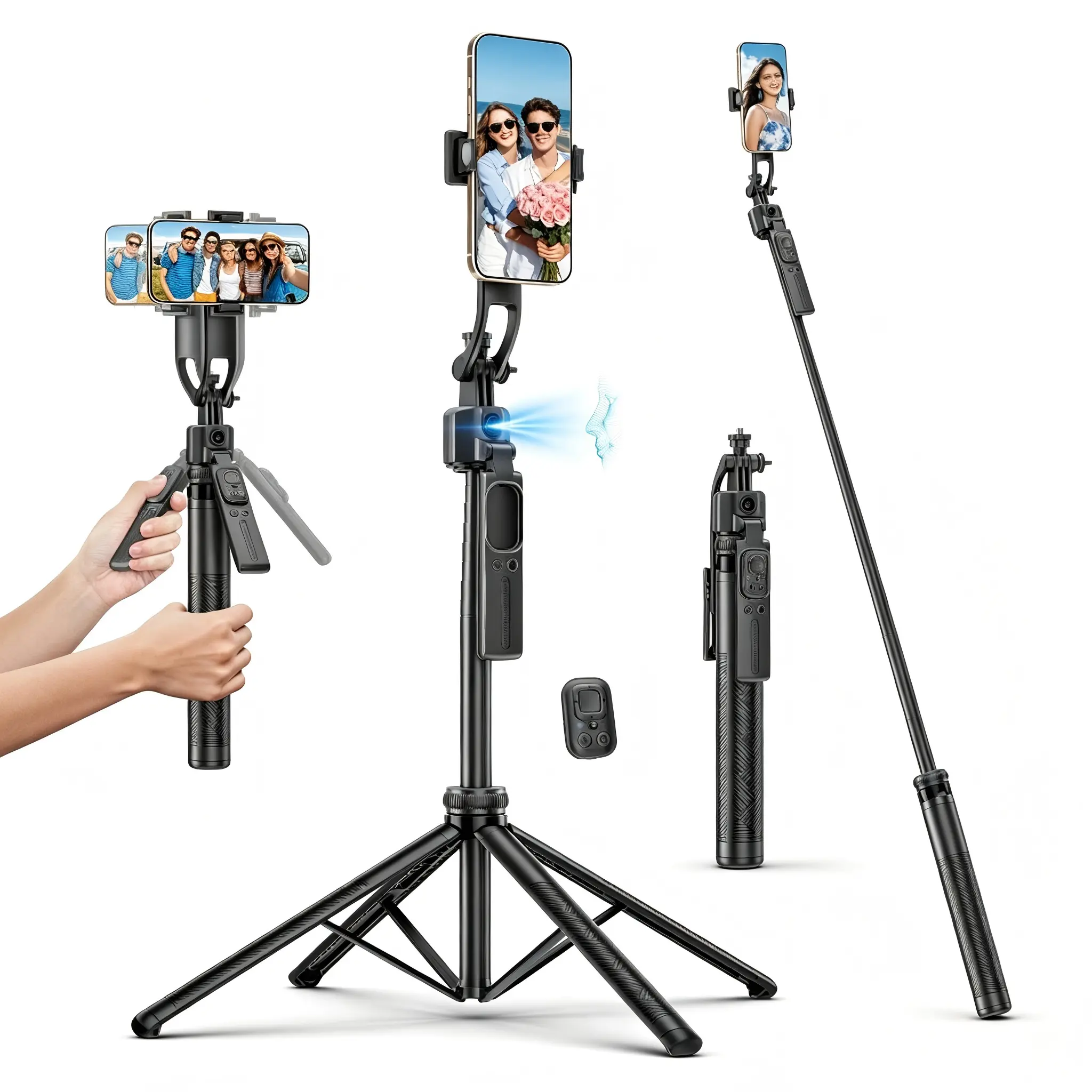 360° Rotation Aluminum Auto Face Tracking Tripod Selfie Stick with Remote Control, Cordless Quadrapod, Mobile Phone Camera Stabilizers & Supports for iPhone Android, Vlogging Equipment for Vlog Live Streaming,back to school,back to school haul