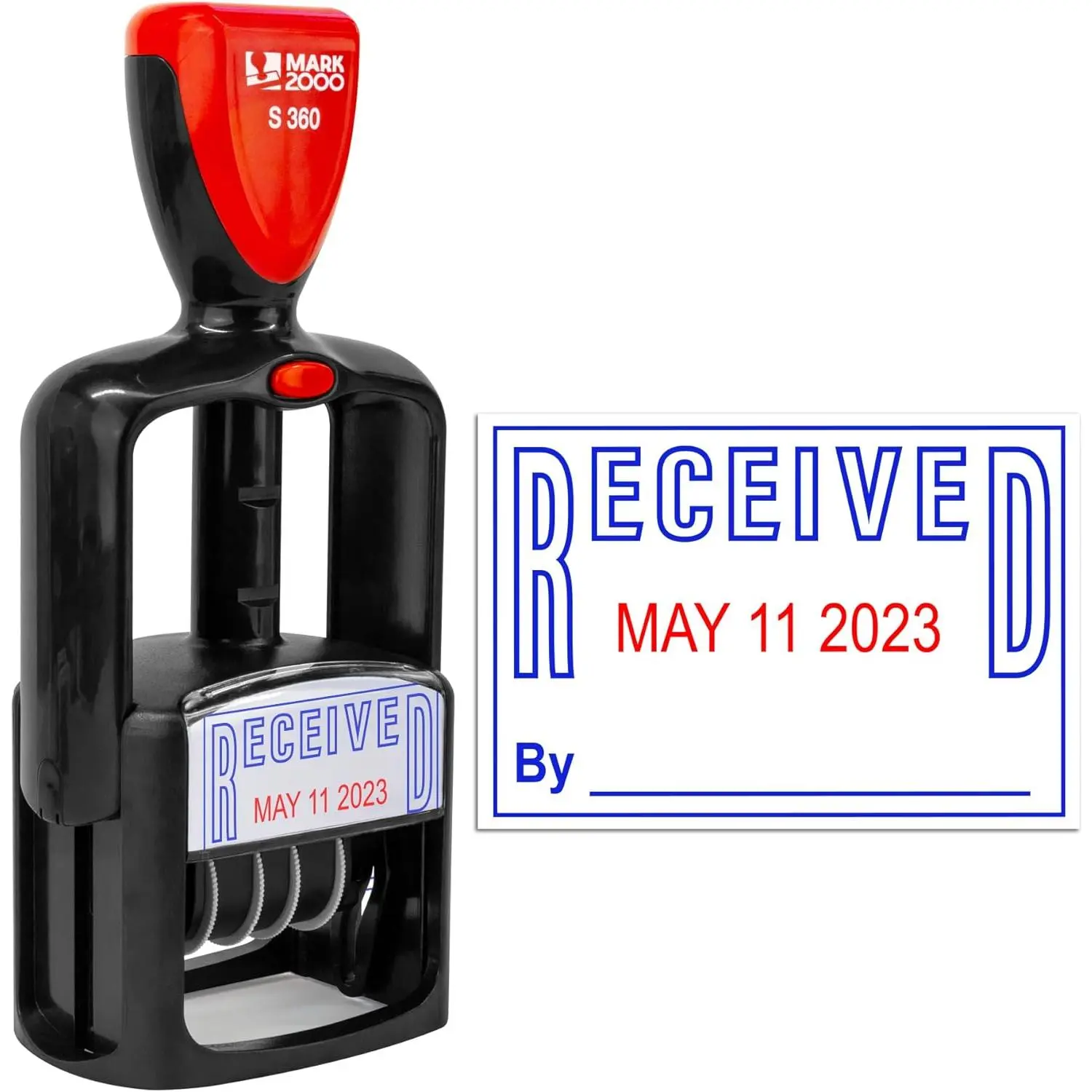 Self-Inking Rubber Date Office Stamp with Received Phrase - Blue Ink & Date Red Ink - 12-Year Band