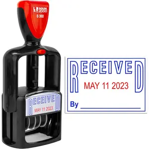 Self-Inking Rubber Date Office Stamp with Received Phrase - Blue Ink & Date Red Ink - 12-Year Band