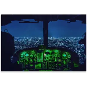 Airplane Cockpit City Night View Beautiful Room Wall Art Poster Wall Art Paintings Canvas Wall Decor Home Poster Album Cover Posters for Bedroom Wall Art Canvas Posters Music Album Cover Poster 12x18i Decoration Photo