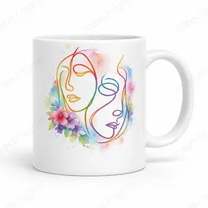 Abstract Face Art Mug – Modern Floral Line Illustration