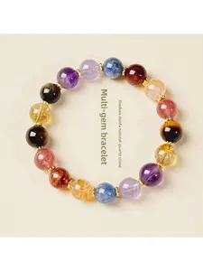 Women's High-end Natural Stone Multi-gem Wealth & Blessing Bracelet, Tiger's Eye & Citrine Beaded Bracelet