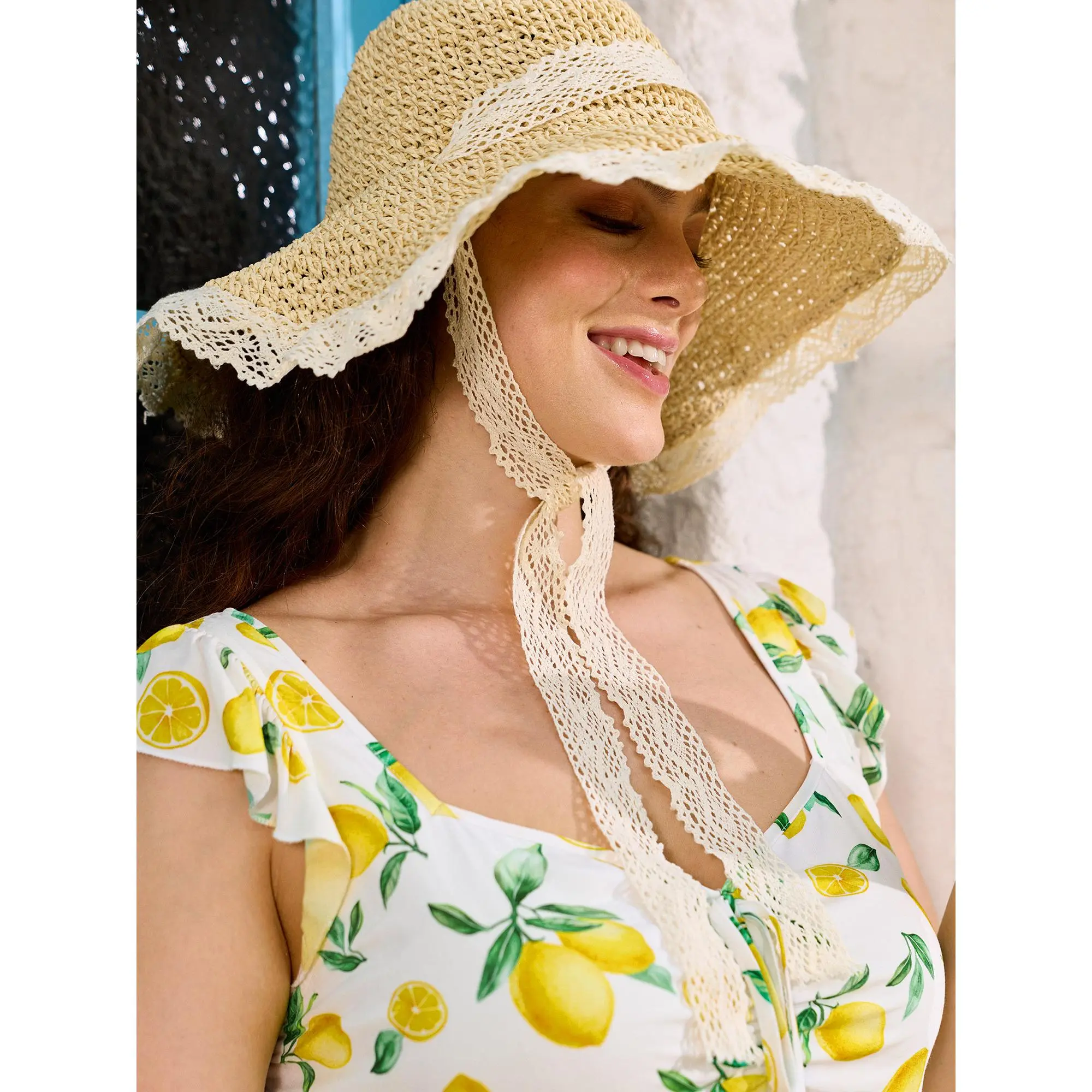 BLOOMCHIC Female Fashionable Plus Size Wide-Brimmed Straw Hat with Lace Detail [M-6X], Breathable 2026 Spotlight Summer Wear Fashion Accessory Beach Hat Casual Sun Hat