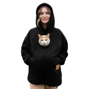Thickened Sherpa Fleece Wearable Pet Carrier Hoodie — Cozy Hands-Free Pet Holder Sweatshirt with Built-In Pocket for Small Dogs & Cats, Portable Dog Carrier for Outdoor Walks, Errands, and Daily Outings