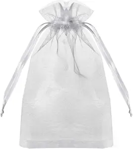 100PCS Organza Bags - White Wedding Favor With Drawstring, 4x6 Inches Jewelry Gift for Party, Festival, Makeup