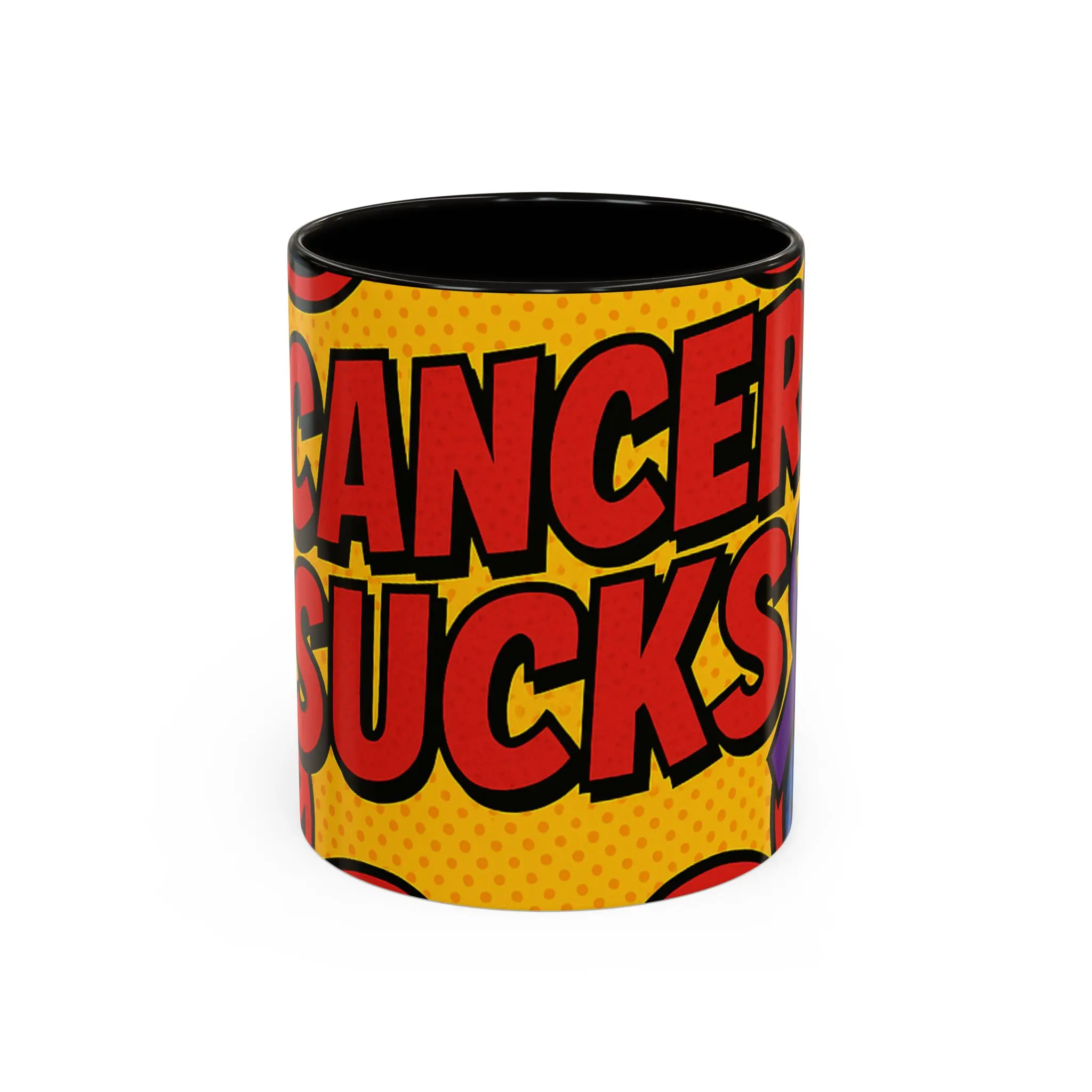 Colorful Cancer Awareness Mugs - "Cancer Sucks" Design, Reusable Ceramic Drinkware, Glossy Finish, Dishwasher Safe, Vibrant Gift for Cancer Fighters Coffee Handles