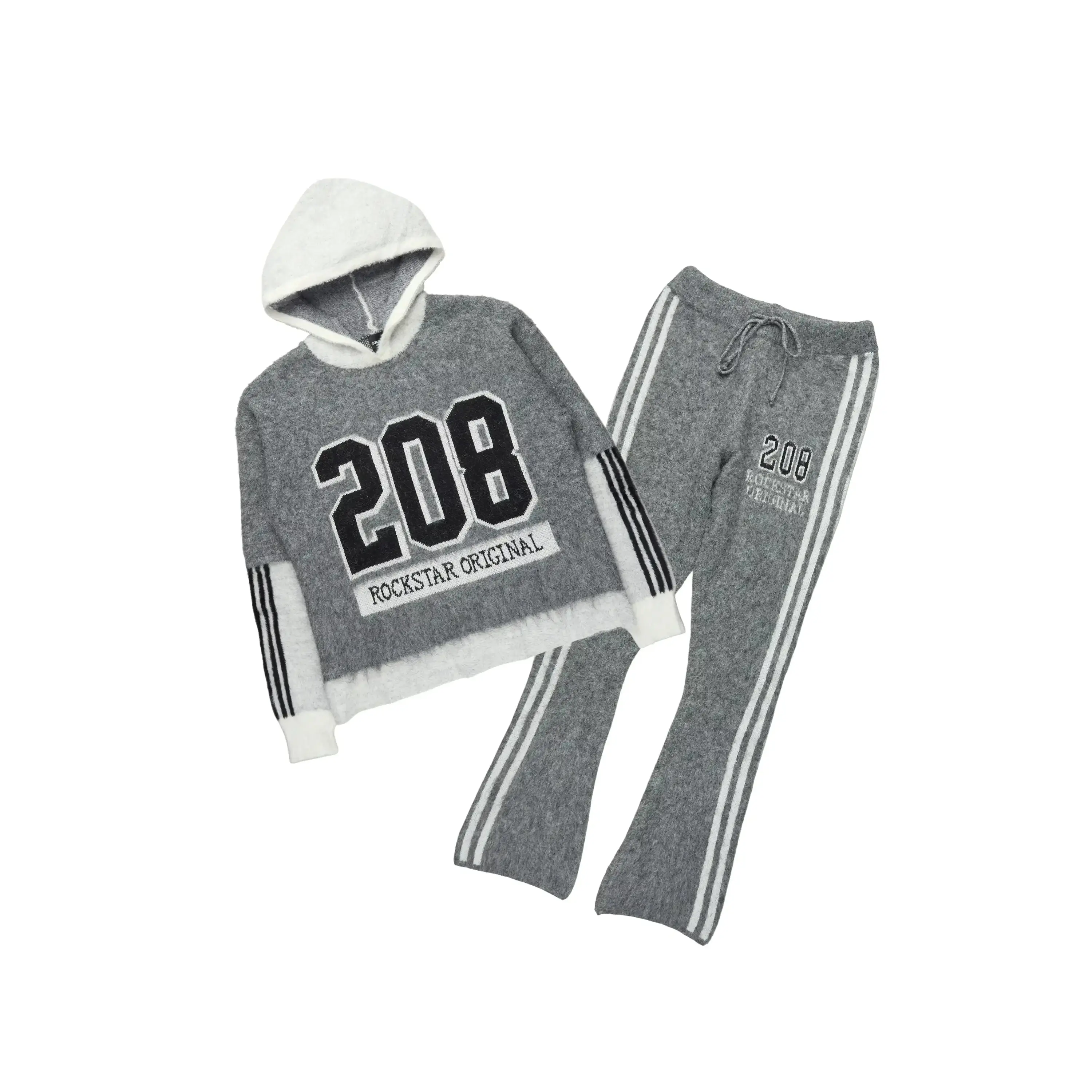 Joaqui Grey/White Hoodie Stacked Flare Track Set