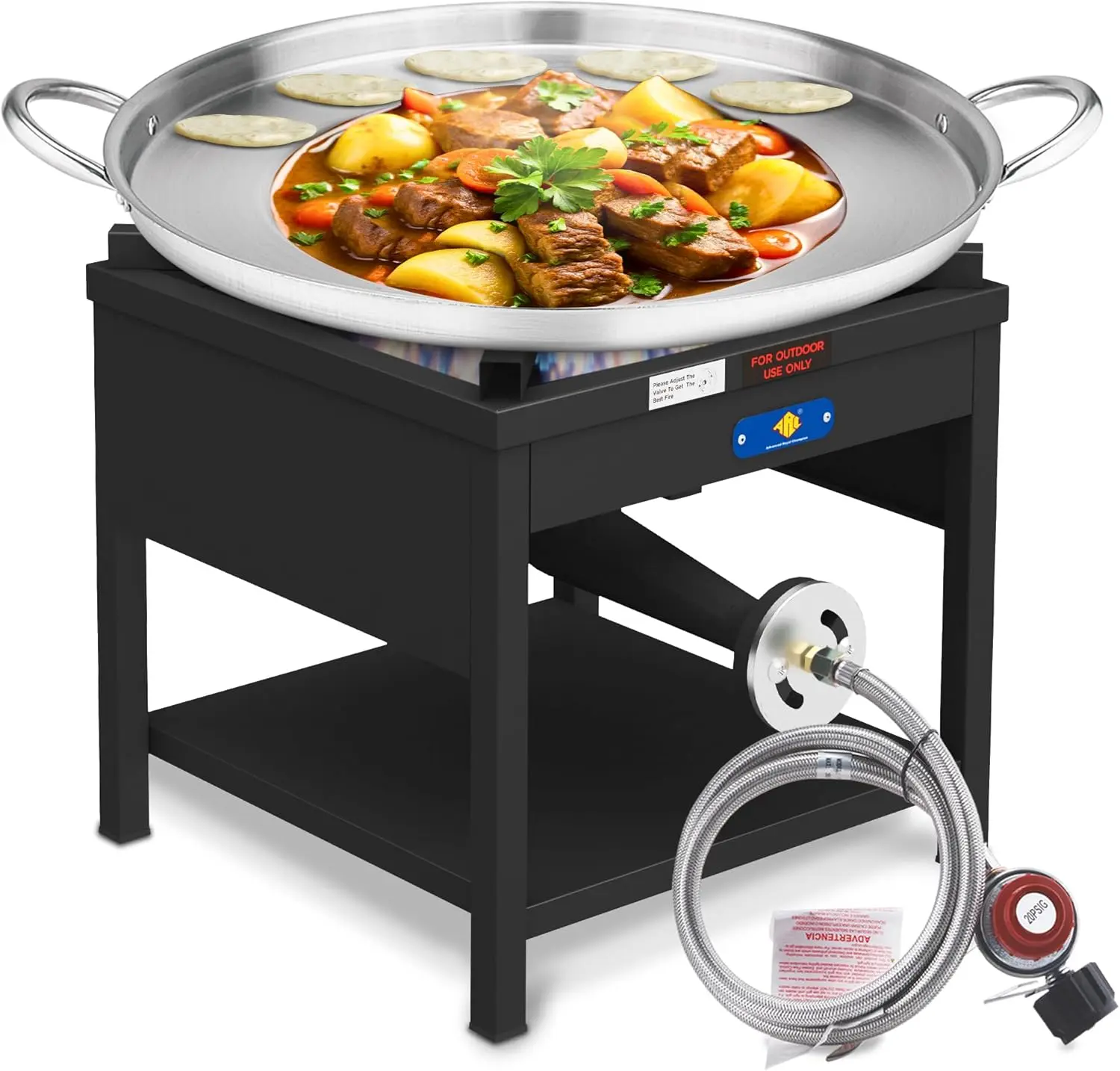 ARC ADVANCED ROYAL CHAMPION 23" Discada and Burner Combo, Sturdy Outdoor Cooking Set with 200,000 BTU High-Pressure Cast Iron Burner, NSF Stainless Steel Comal, Alloy Steel Frame with Wide-Set Legs for Camping and Tacos, High-Btu, 200,000 Btu High-Pressur