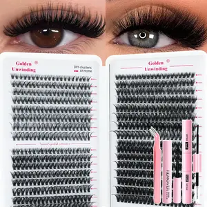 640 Cluster False Eyelash Set, 30D/40D/50D/60D Cat Eye Lash Curler Kit, 8-16mm Long Fiber Individual Lashes, D Curl Lash Extension