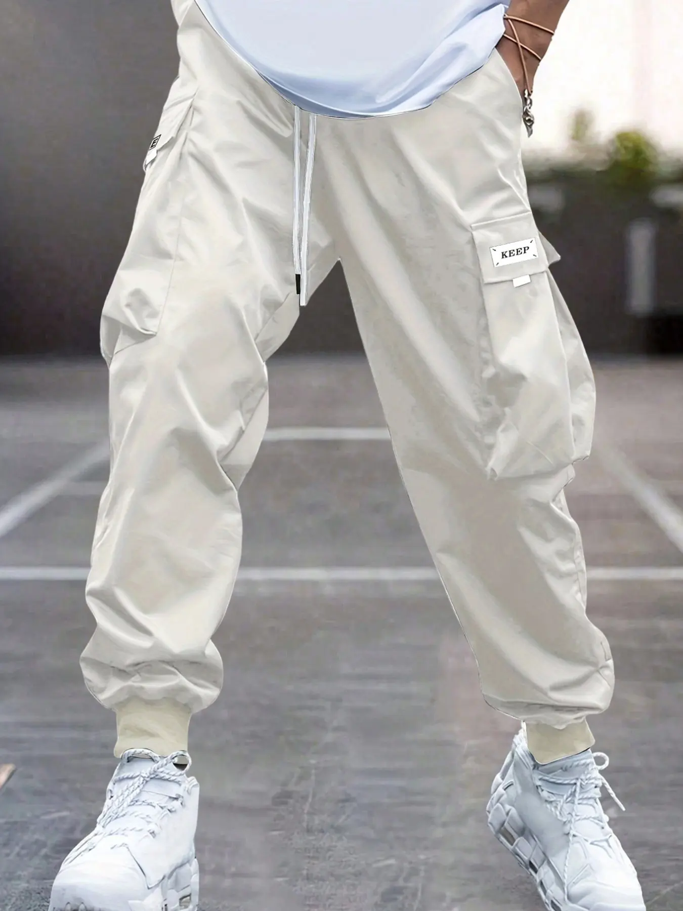Unisex Cargo Pants with Drawstring Waist, Loose-Fit Multi-Pocket Design, Casual Spring & Fall Wear, Trendy Street Style