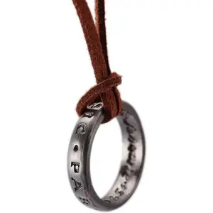 Unisex Uncharted 4 Nathan Drake Ring Pendant Necklace with Adjustable Brown Leather Chain