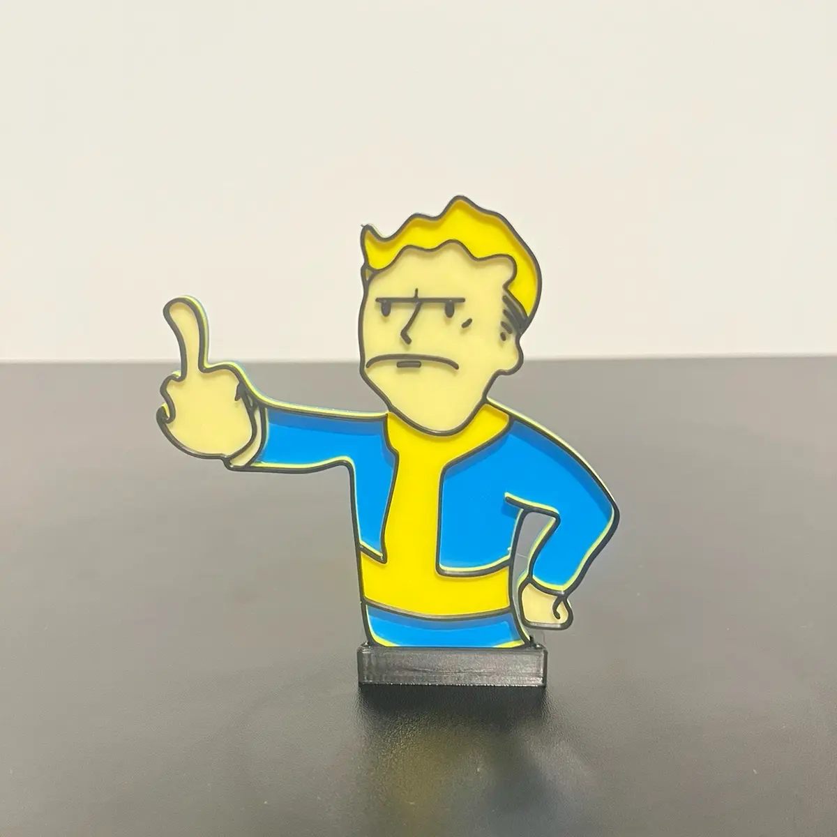 Fallout Vault Boy Flipping Middle Finger Up Figurine with Stand - Multi-color Gamer Desk Decor gamer girl