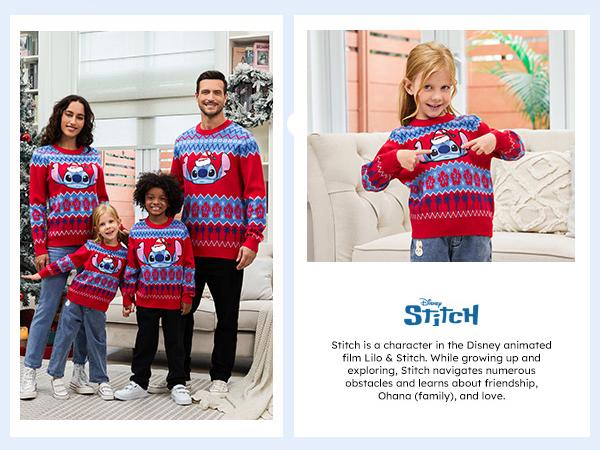 PatPat Disney Stitch Christmas Family Matching Snow Sweater – Fun Holiday Long-Sleeve Crewneck Pullover Outfit for Festive Party