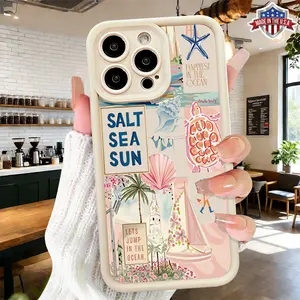 Cute Coastal Ocean Beach Collage Pattern Case for iPhone 17 16 15 14 Pro Max 13 12 11 XR XS Plus Air Slim Shockproof Anti Drop Protective TPU Cover